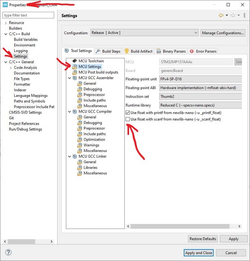 فعال کردن float در printf در stm32cubeide